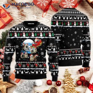 Bulldog, Pointer, Santa On Highway Ugly Christmas Sweater