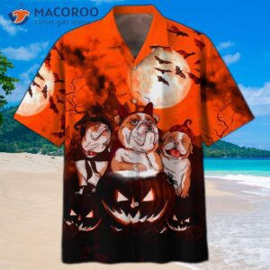 bulldog pumpkin bat halloween hawaiian shirts 0