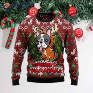 Bulldog Reindeer Ugly Christmas Sweater