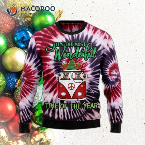 Bulldog Tie-dye Ugly Christmas Sweater