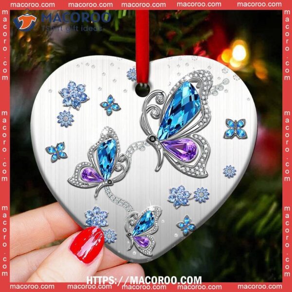 Butterfly Advice So Colorful Heart Ceramic Ornament, Butterfly Xmas Ornaments