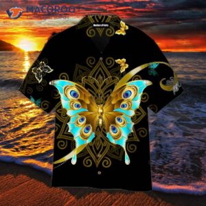 Butterfly Black, Yellow, And Blue Hawaiian Shirts