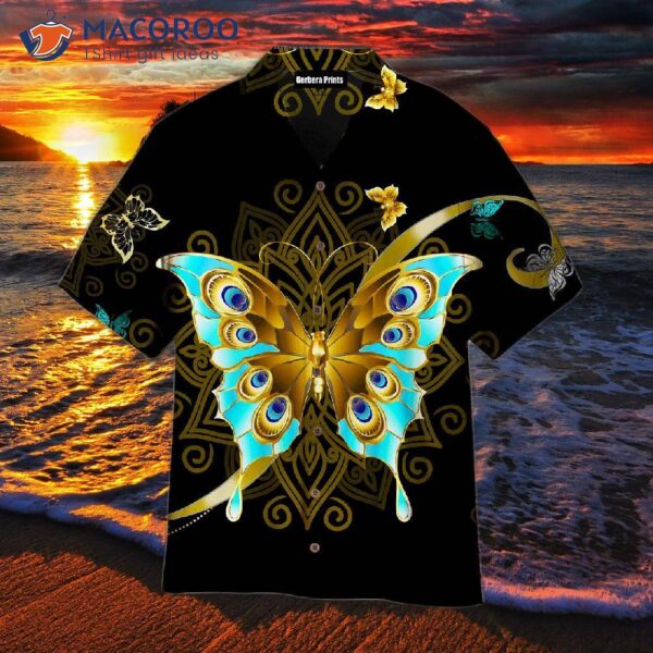 Butterfly Black, Yellow, And Blue Hawaiian Shirts