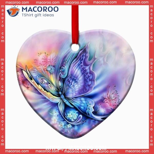 Butterfly Color Art Style Heart Ceramic Ornament, Hallmark Butterfly Ornament