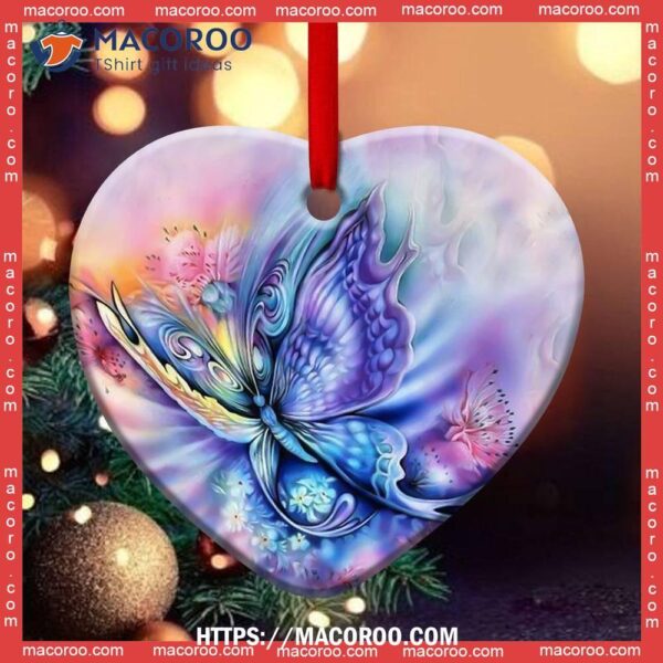 Butterfly Color Art Style Heart Ceramic Ornament, Hallmark Butterfly Ornament