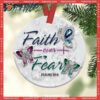 Butterfly Faith Over Fear Circle Ceramic Ornament, White Butterfly Ornament
