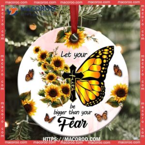 Butterfly Faith Sunflower Style Circle Ceramic Ornament, Butterfly Christmas Ornament