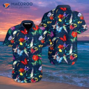 butterfly flower blue hawaiian shirt 1