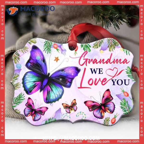 Butterfly Grandma We Love You Metal Ornament, Christmas Tree Butterfly Ornaments