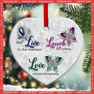 Butterfly Live In The Moment Heart Ceramic Ornament, Butterfly Christmas Ornaments