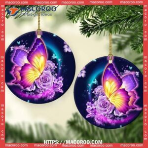 Butterfly Over Night Day Circle Ceramic Ornament, Christmas Tree Butterfly Ornaments