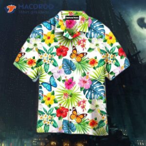 Butterfly-print Tropical Hawaiian Shirts