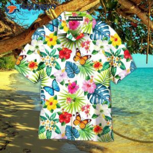 butterfly print tropical hawaiian shirts 1