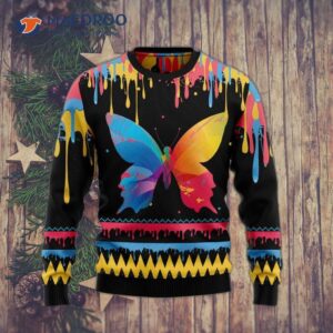 Butterfly-printed Colorful Ugly Christmas Sweater