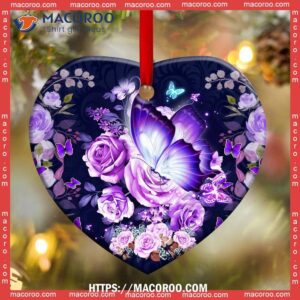 Butterfly Purple Rose Lover Heart Ceramic Ornament, Butterfly Ornament 2023