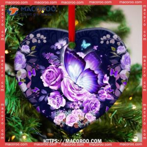 Butterfly Purple Rose Lover Heart Ceramic Ornament, Butterfly Ornament 2023