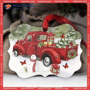 Butterfly Red Truck Memory Metal Ornament, Butterfly Xmas Ornaments