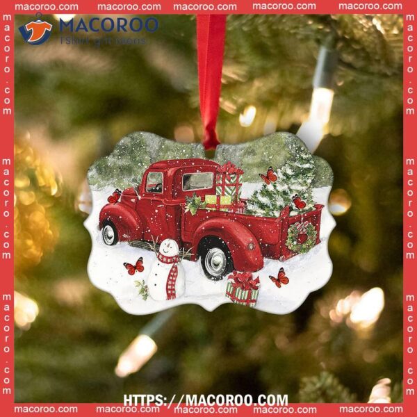 Butterfly Red Truck Memory Metal Ornament, Butterfly Xmas Ornaments