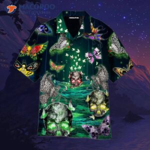 butterfly skulled green hawaiian shirts 0