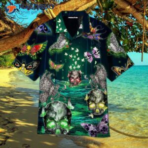 butterfly skulled green hawaiian shirts 1