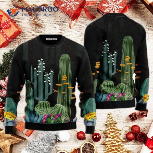 Cactus Garden At Night Green Ugly Christmas Sweater