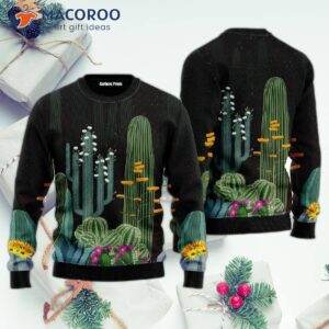 Cactus Garden At Night Green Ugly Christmas Sweater