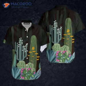 Cactus Garden At Night With Green And Black Hawaiian Shirts