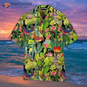 cactus patterned green leaf hawaiian shirt 1