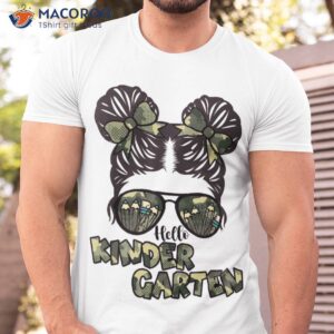 camo hello kindergarten back to school teacher and child shirt tshirt