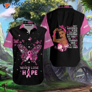 cancer never lose hope pink and black hawaiian shirts 0