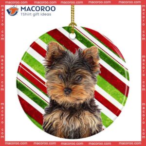 Candy Cane Holiday Yorkie Puppy Christmas Ceramic Ornament