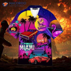 Car Neon Retro 80s Miami Beach Violet Hawaiian Shirts