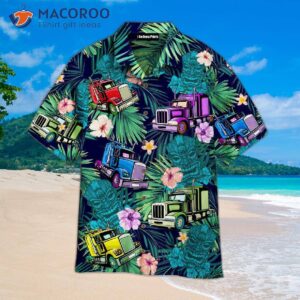 Car Semi-trailer Truck Tiki Tropical Green Hawaiian Shirts