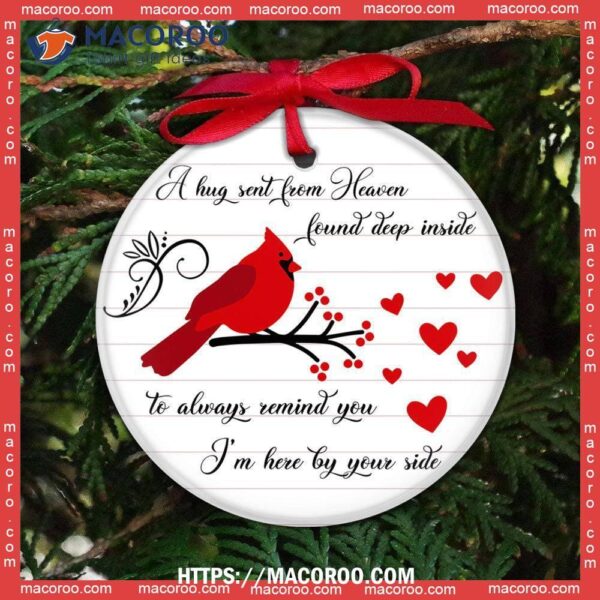 Cardinal A Hug Sent From Heaven Circle Ceramic Ornament, Cardinal Tree Ornaments