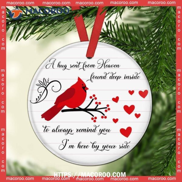 Cardinal A Hug Sent From Heaven Circle Ceramic Ornament, Cardinal Tree Ornaments