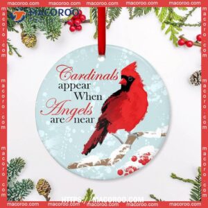 Cardinal Winter Art Circle Ceramic Ornament, Red Cardinal Christmas Decorations