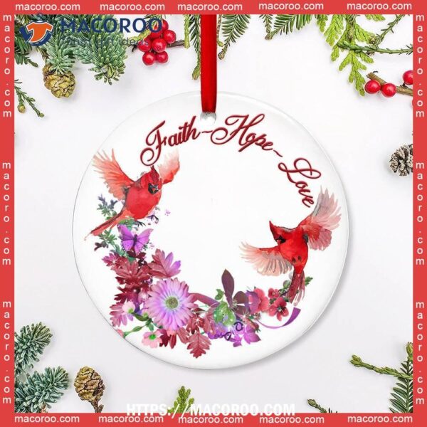 Cardinal Faith Love Hope Circle Ceramic Ornament, Cardinal Bird Ornaments