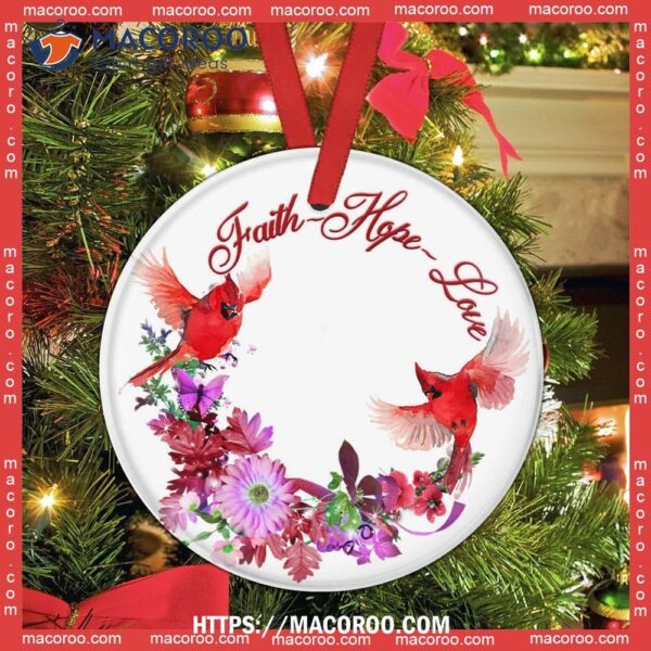 Cardinal Faith Love Hope Circle Ceramic Ornament, Cardinal Bird Ornaments