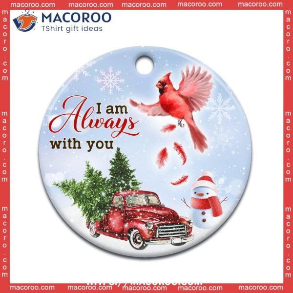 Cardinal Memorial Bird With You Circle Ceramic Ornament, Cardinal Christmas Tree