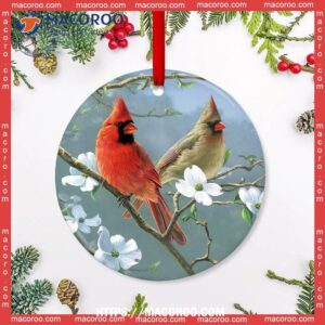 Cardinal Painting Art Style Circle Ceramic Ornament, Cardinal Christmas Tree