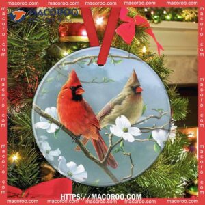 cardinal painting art style circle ceramic ornament cardinal christmas tree 1