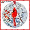 Cardinal Painting Red Art Circle Ceramic Ornament, Cardinal Tree Ornaments