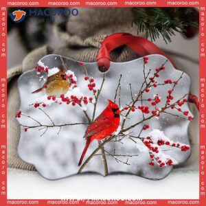 Cardinal Red Bird Artwork Metal Ornament, Red Cardinal Christmas Tree
