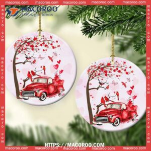 Cardinal Red Truck Style Circle Ceramic Ornament, Cardinal Christmas Decorations