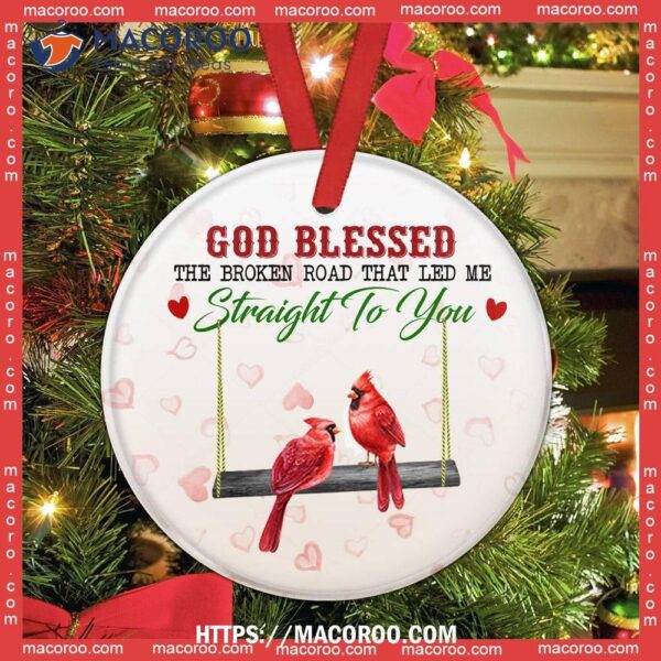 Cardinal Red Truck Style Circle Ceramic Ornament, Red Cardinal Christmas Tree