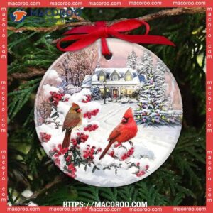 cardinal winter art circle ceramic ornament red cardinal christmas decorations 1