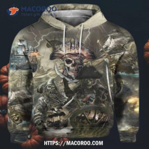 Caribbean Skull Pirate Ghost Ship All Over Print 3D Hoodie, Halloween Gifts For Coworkers