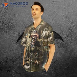 Caribbean Skull Pirate Ghost Ship Grey Hawaiian Shirts