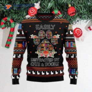 Cat And Books Ugly Christmas Sweater