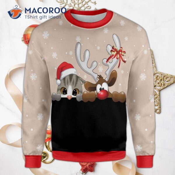 Cat And Reindeer Ugly Christmas Sweater